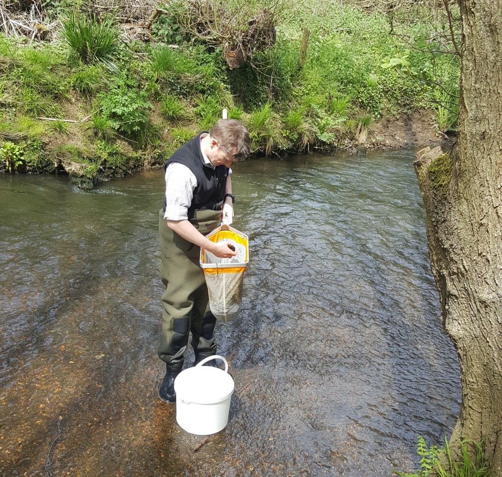 A resident taking part in a riverfly survey